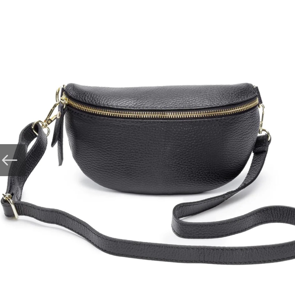 Black Leather Crossbody Belt Bag